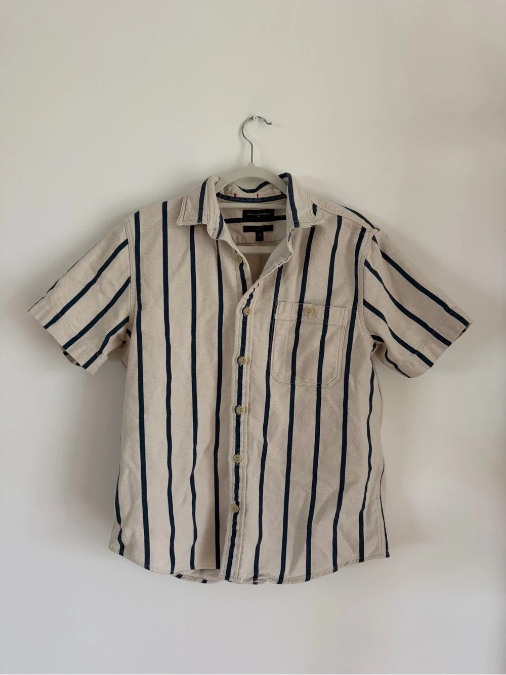 Banana Republic COTTON-LINEN INDIGO STRIPED SHIRT Summer Vacation Medium